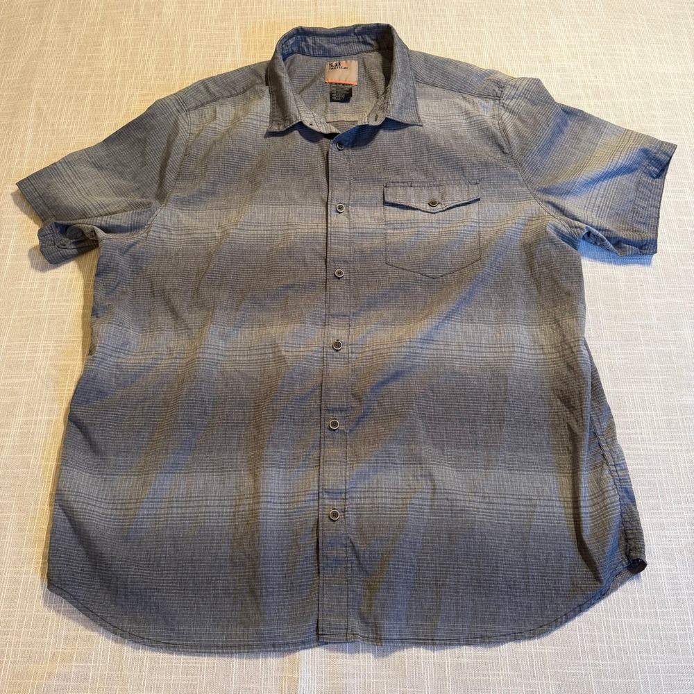 5.11 Tactical Mens 2XL Blue Grey Ombre Stripe Short Sleeve Button Down Shirt